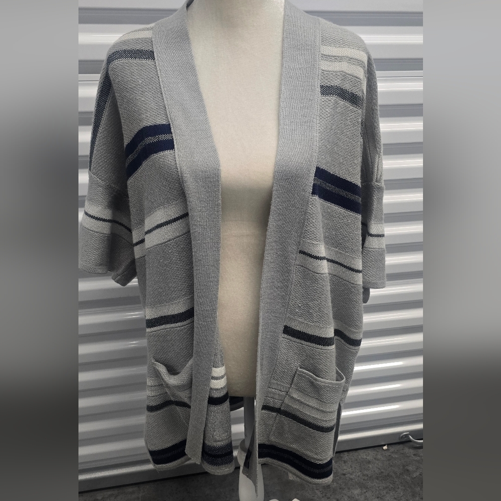 Lane Bryant Gray and Blue Striped Cardigan